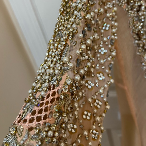 Pakistani shalwar kameez peach heavy kaam wedding dress Eid Indian high low desi - Picture 3 of 17